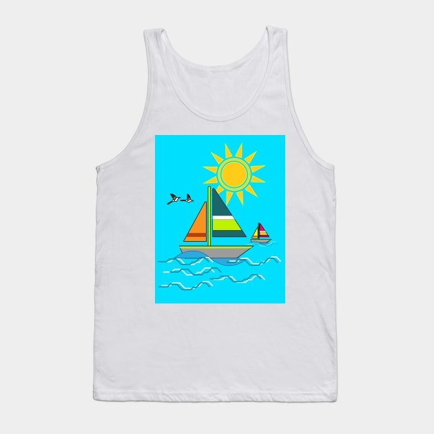 Boat Sea Sun Bird Tank Top by Grafititee